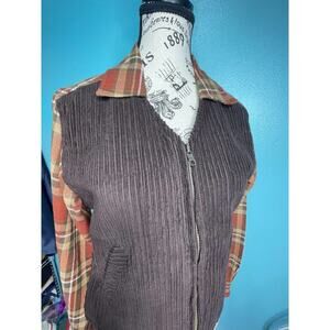 Vintage AT LAST JEANSWEAR Womens Size Medium Corduroy‎ and Plaid Shirt